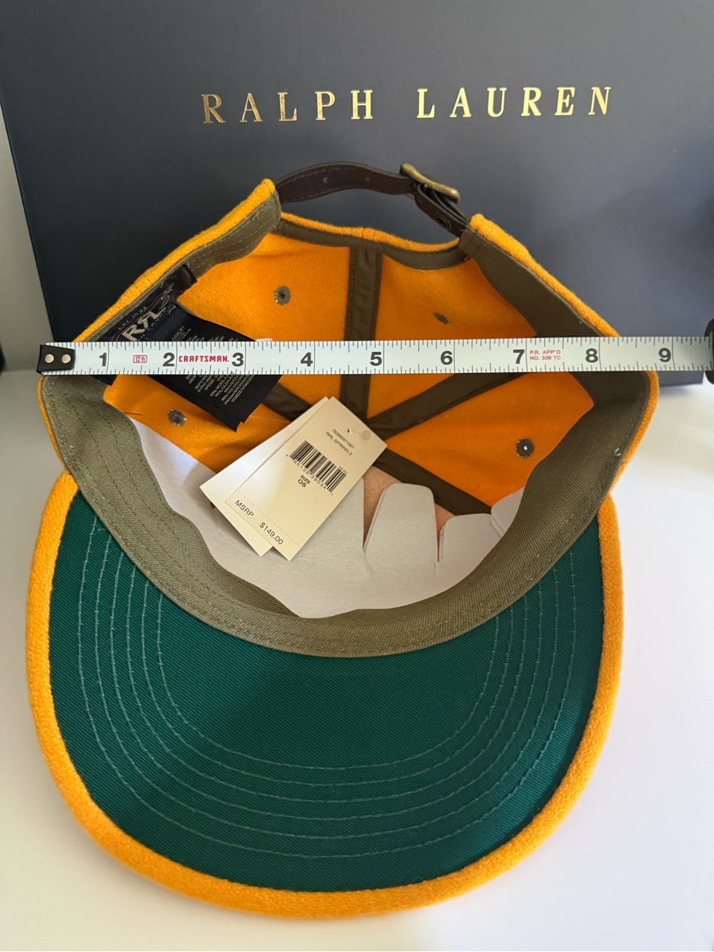 RRL Ralph Lauren Wool Blend Leather Strap Cap Hat Gold One Size OS NWT Heritage - Picture 7 of 17